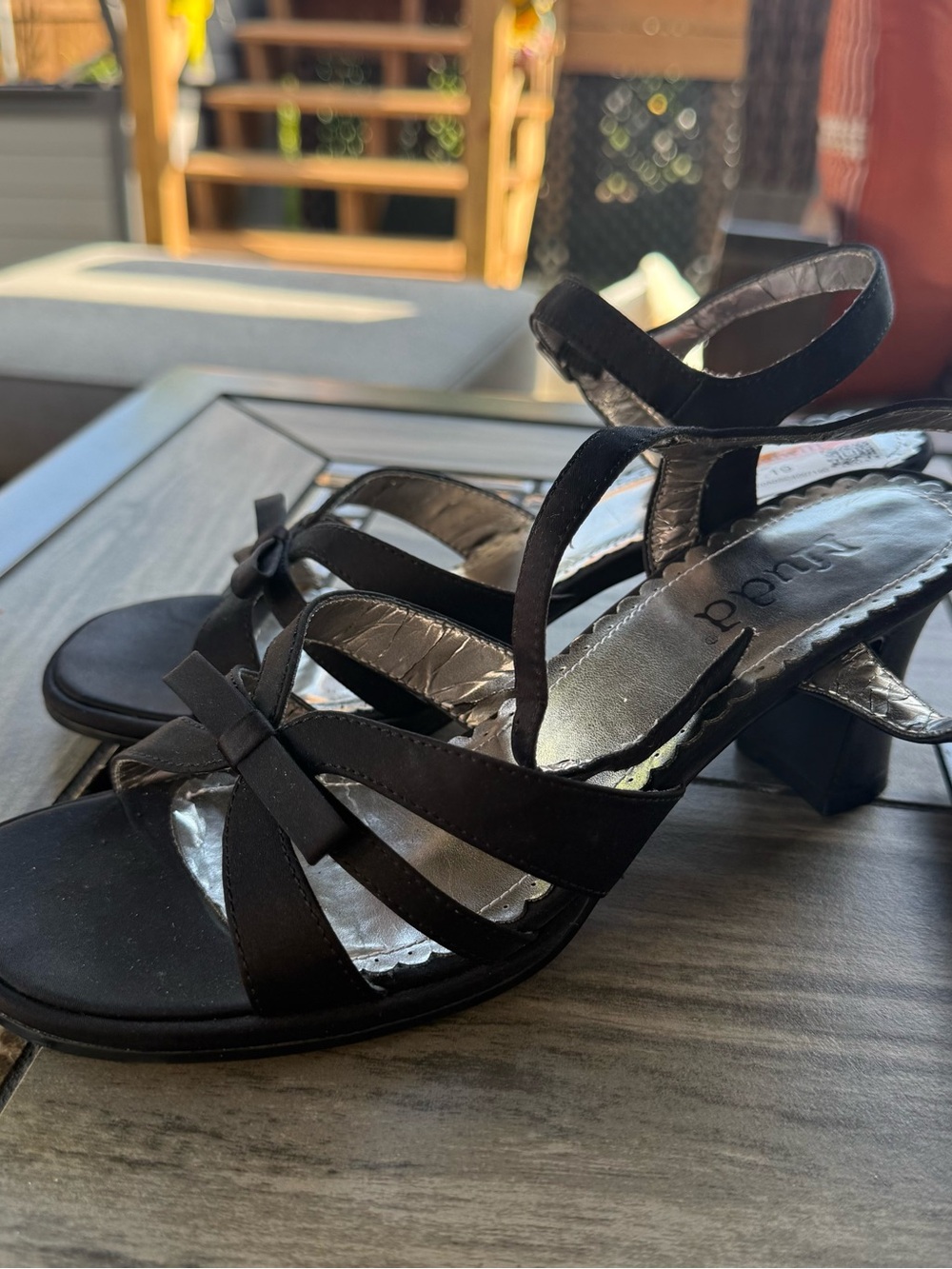 Vintage Mudd Y2K Black Bow Strappy Heels Size 7 Chunky Heel Sandals